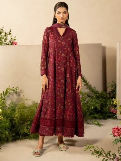 Lawn Chickenkari Digital Embroidered Dress With Printed Chiffon Dupatta 3 Pec Suit (Unstitched) (ST173)