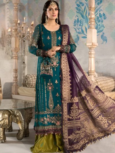 Chiffon Wedding Collection Heavy Embroidered Dress With Organze Embroidered Dupatta (UnStitched) (ST157)
