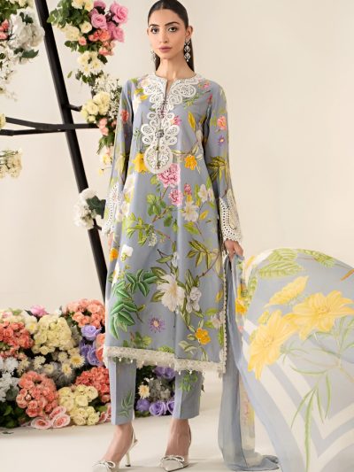 Digital Printed Embroidery Lawn Dress With Digital Printed Chiffon Dupatta Printed Trouser (Unstitched) (ST194)