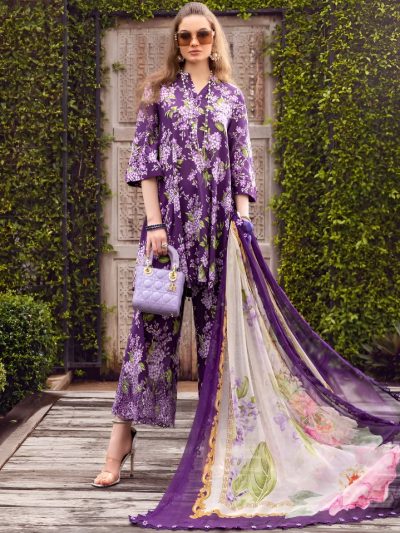 Lawn Digital Printed Boring Chickenkari Embroidered Suit with Printed Chiffon Dupatta 3 Pec Suit (Unstitched) (ST190)