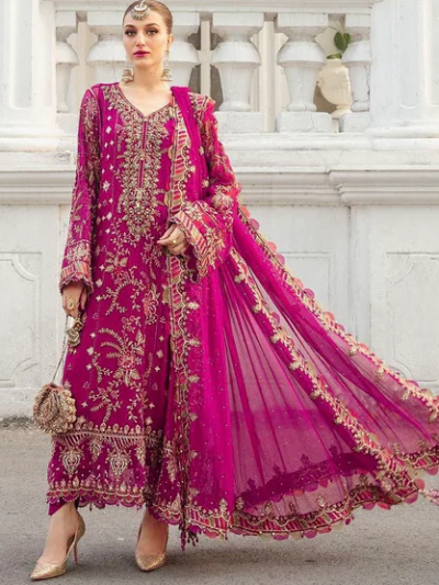Heavy Embroidered Chiffon Party Wear Dress With Chiffon Embroidered Dupatta (Unstitched) (ST225)