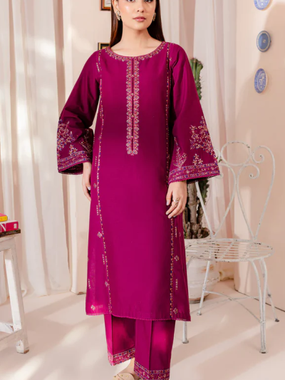 Heavy Embroidered Cotton Lawn Dress Embroidery Trouser 2 Pec (Unstitched) (ST228)