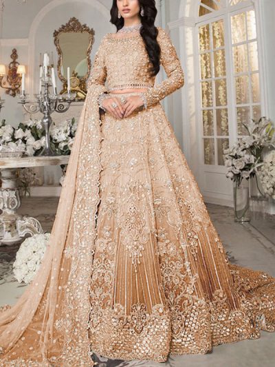 Luxurious 3D FULL Handwork (5000+ Pearls Use) & Heavy Embroidered Net Wedding Maxi Dress (ST260)