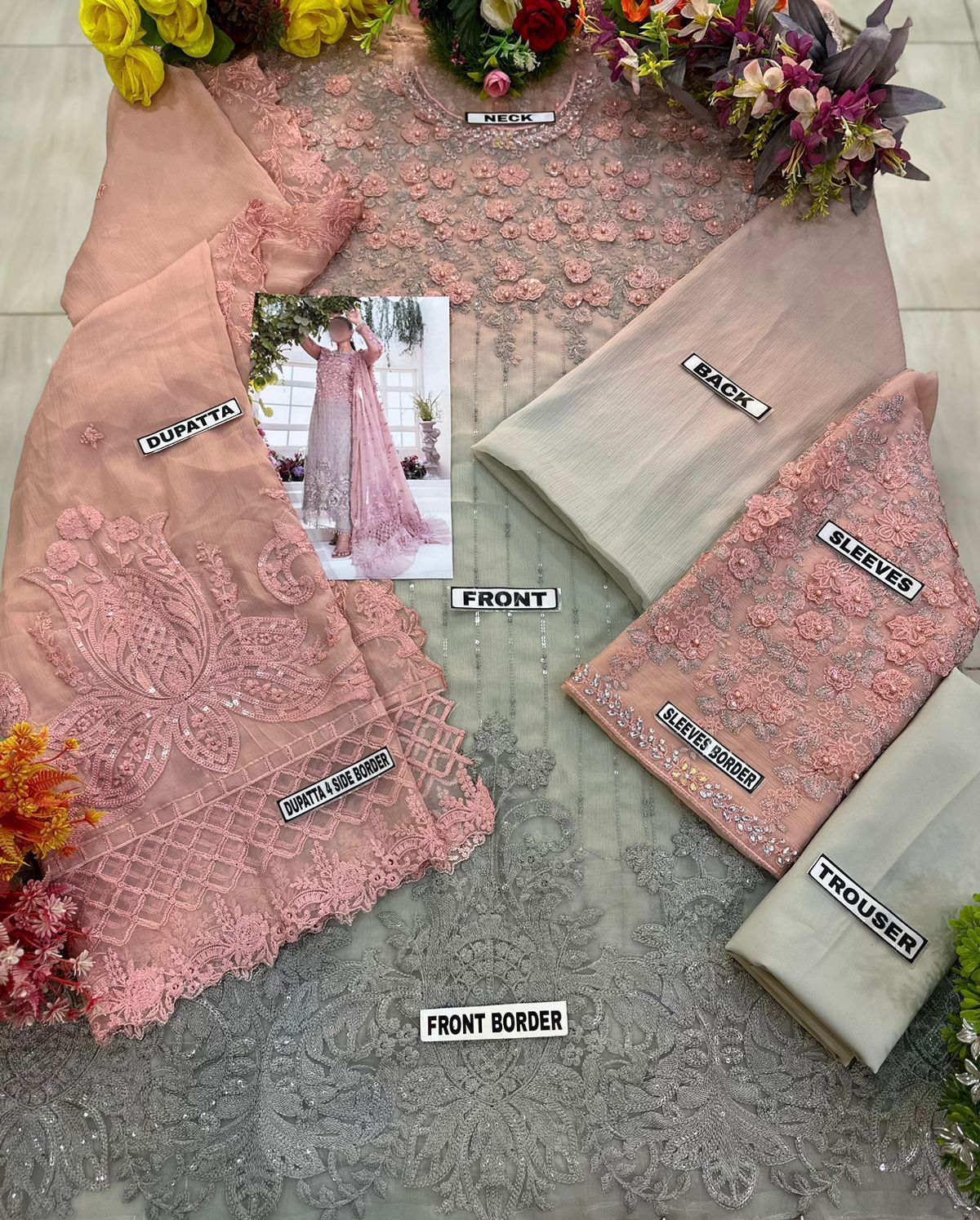 Chiffon Handwork Heavy Embroidered Tie & Die Chiffon Wedding Dress (ST224) - Image 3