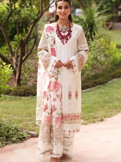 Heavy Embroidered Cotton Chicken Karri Dress With Silk Printed Dupatta (Unstitched) (ST252)