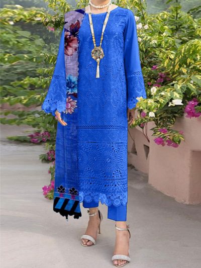 Lawn Heavy Headskip Booring Embroidry Dress Digital Printe Diamond Dupatta 3 Pec Suit (Unstitched) (ST235)