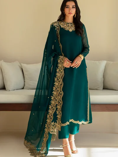 Heavy Chiffon Embroidered Dress With Embroidered Chiffon Dupatta (Unstitched) (ST218)
