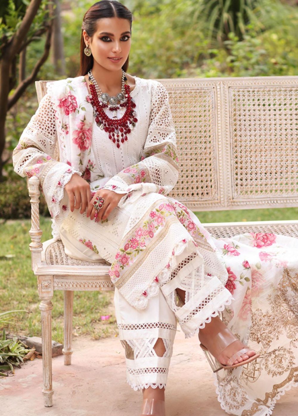Heavy Embroidered Cotton Chicken Karri Dress With Silk Printed Dupatta (Unstitched) (ST252) - Image 2