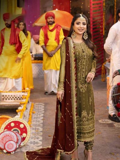Latest Chiffon Heavy Embroidered Dress With Chiffon Embroidered Dupatta (Unstitched) (ST223)