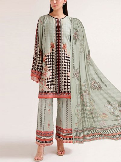 3 Pec Digital Printed Lawn Dress With Printed Lawn Dupatta & Printed Trouser (Unstitched) (ST247)