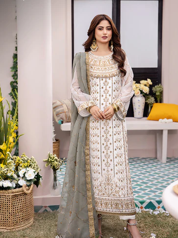 Heavy Embroidered Chiffon Dress With Chiffon Spengle Embroidered Dupatta (Unstitched) (ST212)
