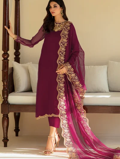 Heavy Chiffon Embroidered Dress With Embroidered Chiffon Dupatta (Unstitched) (ST219)