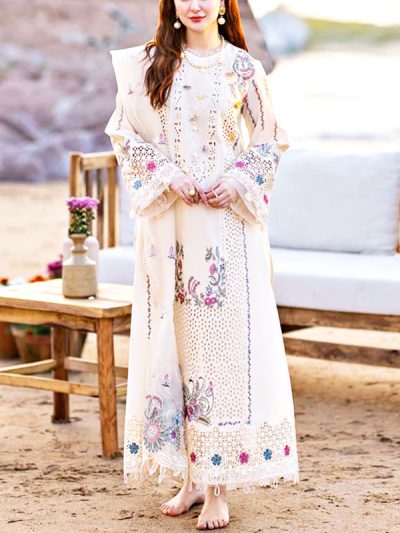Qalamkar Lawn Heavy Headskip Booring Embroidry Dress Digital Printe Diamond Dupatta 3 Pec Suit (Unstitched) (ST255)