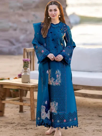 Qalamkar Lawn Heavy Headskip Booring Embroidry Dress Digital Printe Diamond Dupatta 3 Pec Suit (Unstitched) (ST230)