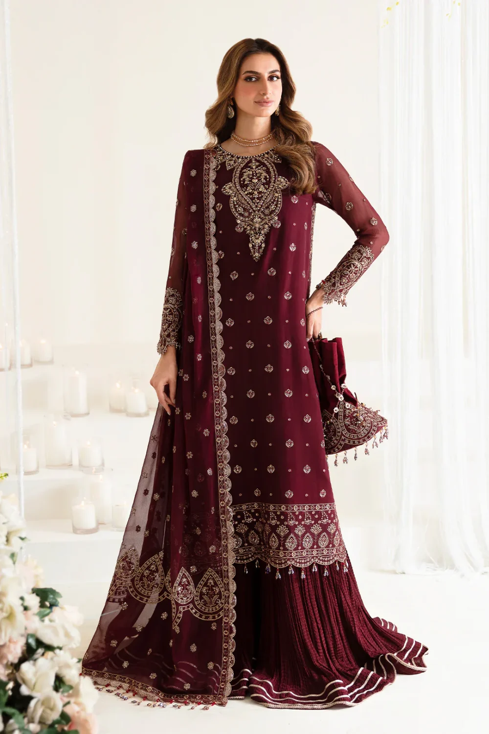Heavy Chiffon Embroidered Dress With 4 Side Embroidered Dupatta (Unstitched) (ST221)
