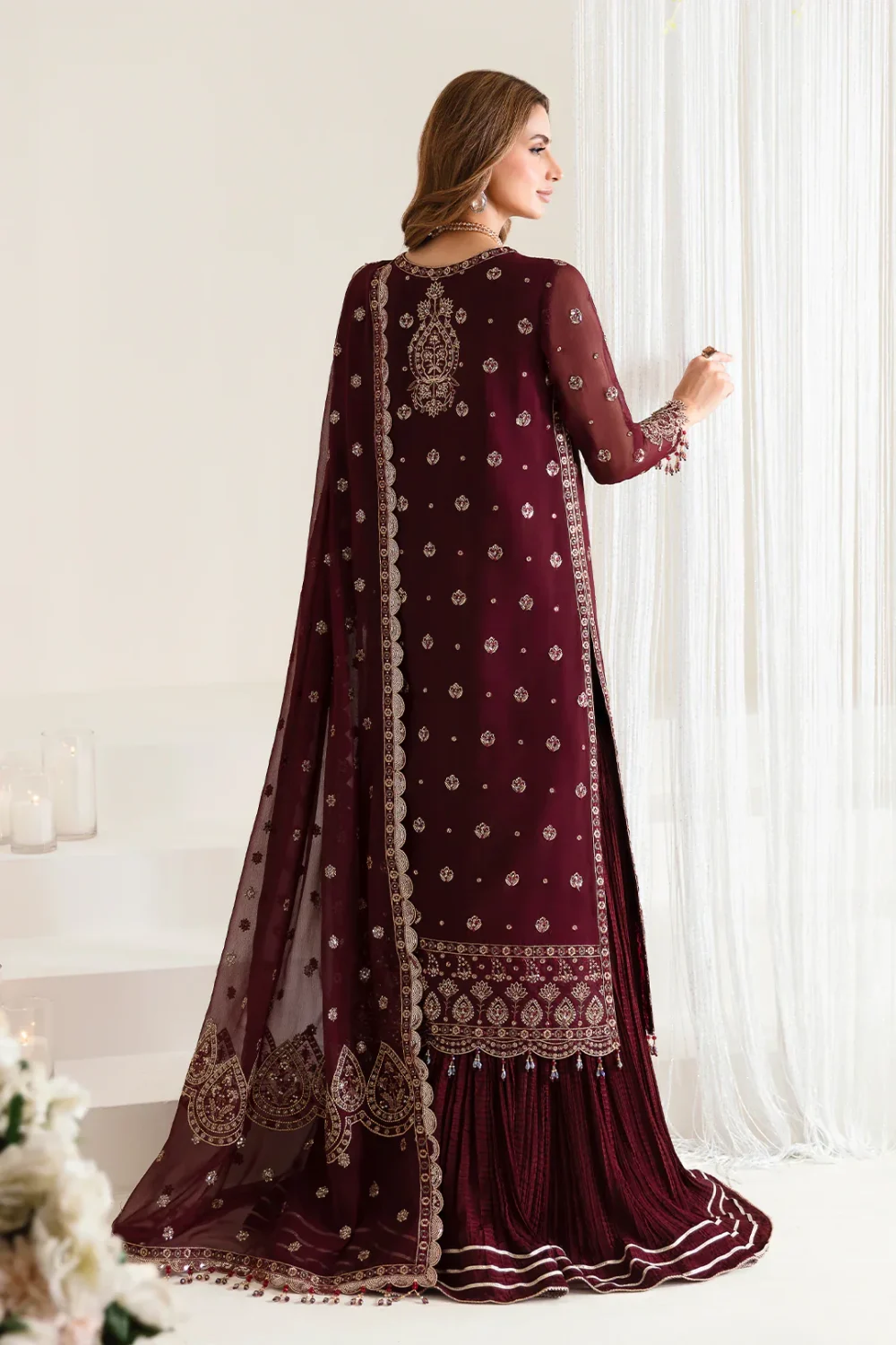 Heavy Chiffon Embroidered Dress With 4 Side Embroidered Dupatta (Unstitched) (ST221) - Image 3