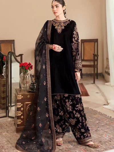 Velvet Luxury Embroidered Wedding Dress Net Embroidery Dupatta Silk Heavy Embroidery Trouser (Unstitched) (ST266)