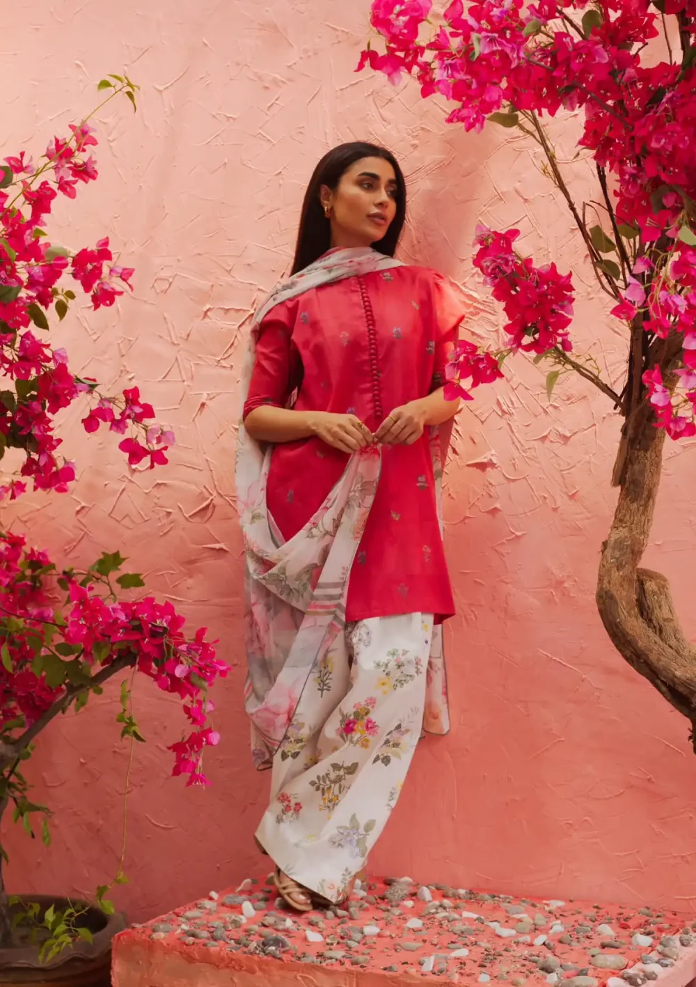 Luxury Lawn Heavy Embroidered Dress With Chiffon Printed Dupatta Lawn Printed Trouser (Unstitched) (ST251)