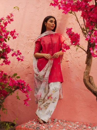 Luxury Lawn Heavy Embroidered Dress With Chiffon Printed Dupatta Lawn Printed Trouser (Unstitched) (ST251)