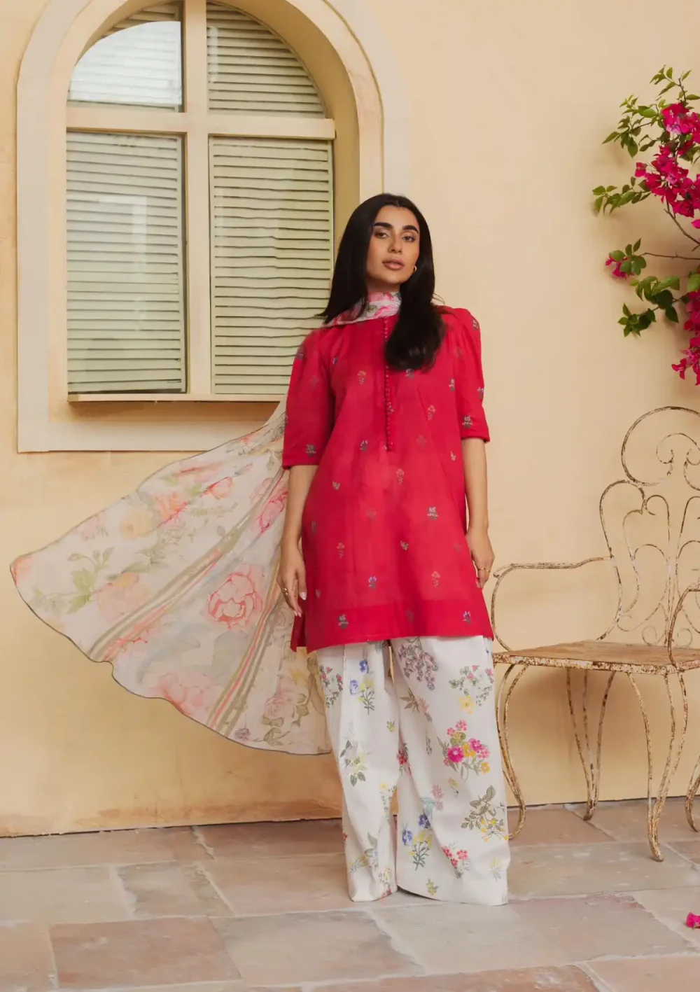 Luxury Lawn Heavy Embroidered Dress With Chiffon Printed Dupatta Lawn Printed Trouser (Unstitched) (ST251) - Image 2