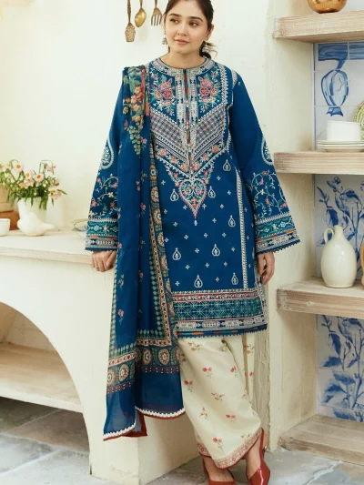 2 PCs Heavy Embroidered Lawn Dress With Embroidered Trouser (Unstitched) (ST232)
