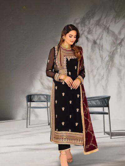 Chiffon Heavy Embroidered Dress With Embroidered Lace Dupatta (Unstitched) (ST263)