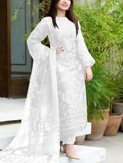 Elegant Cotton Lawn Heavy Embroidered Dress With Bamber Chiffon Embroidered Dupatta 3 Pec Suite (UnStitched) (ST248)
