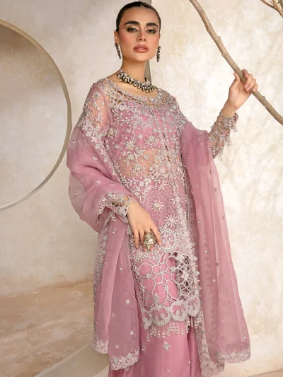 Luxury Embroidered with Cutwork & Handwork Organza Wedding Dress (Unstitched) (ST238)