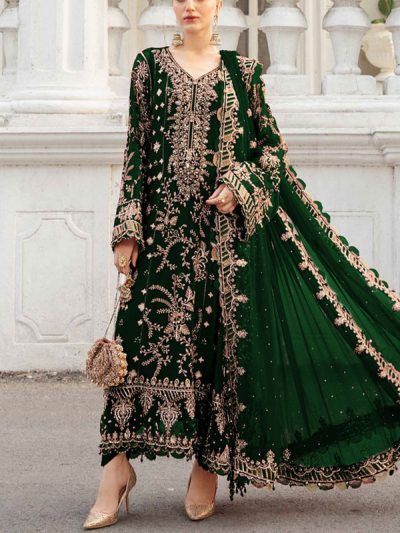 Heavy Embroidered Chiffon Party Wear Dress With Chiffon Embroidered Dupatta (Unstitched) (ST280)
