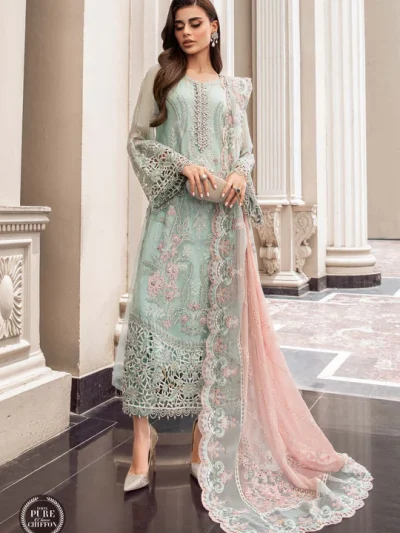 Latest Chiffon Heavy Embroidered Splengle Cut Work Dress With Chiffon 4 Side Cut Work Embroidered Sciffle Dupatta (Unstitched) (ST275)