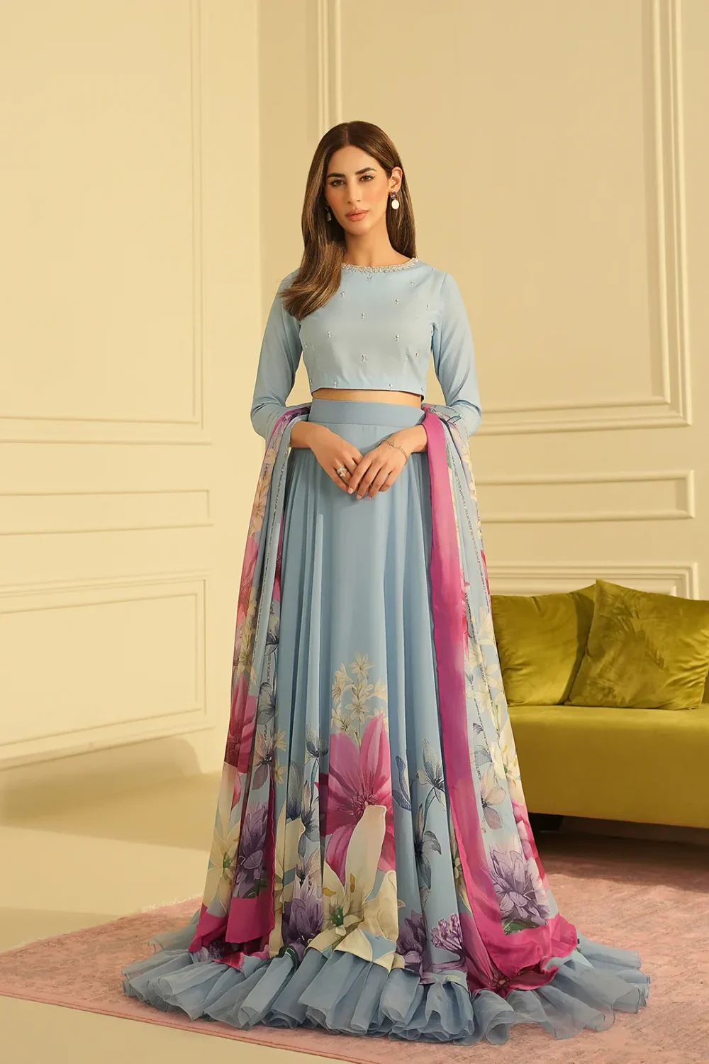 Digital Floral Print Silk Maxi Dress 2024 with Printed Silk Dupatta (Unstitched) (ST279)