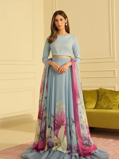 Digital Floral Print Silk Maxi Dress 2024 with Printed Silk Dupatta (Unstitched) (ST279)