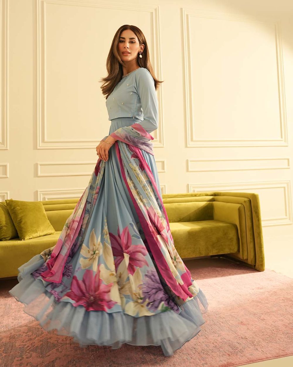 Digital Floral Print Silk Maxi Dress 2024 with Printed Silk Dupatta (Unstitched) (ST279) - Image 3