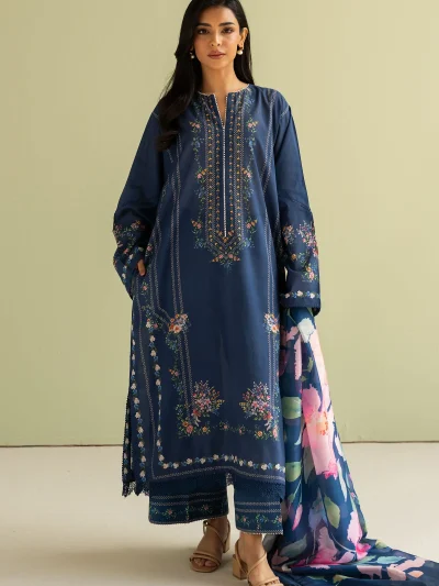 Dhanak Heavy Embroidered Dress With Kortai Printed Shawl (Unstitched) (ST281)