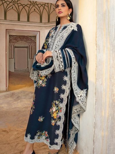 Dhanak Heavy Embroidered Dress With Kortai Printed Shawl (Unstitched) (ST282)