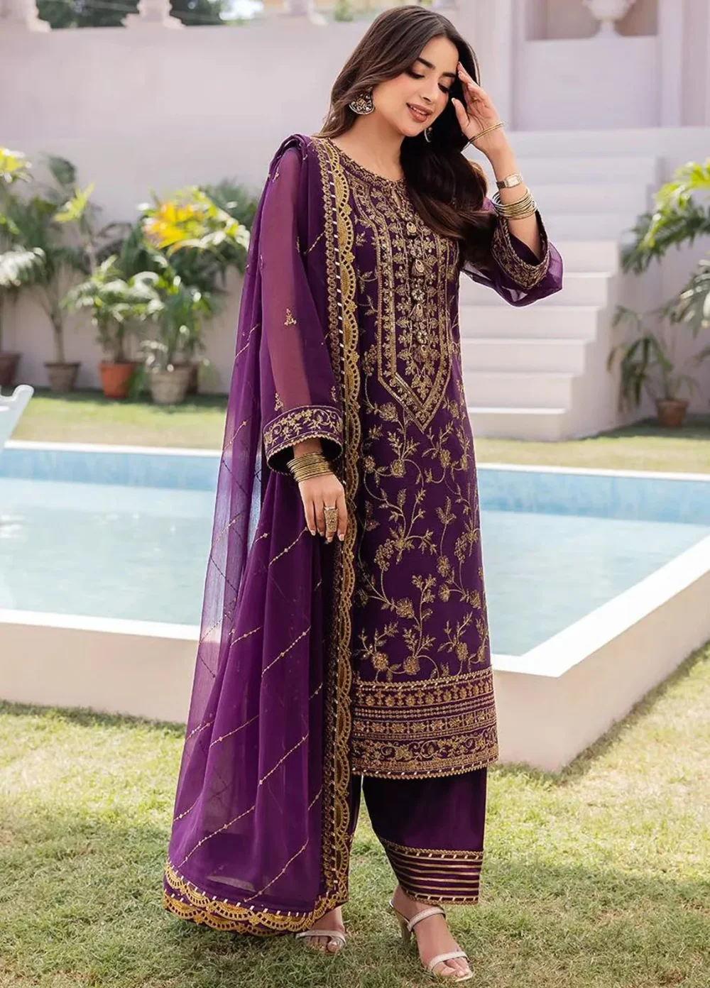 Chiffon Heavy Embroidered Dress With Embroidered Chiffon Dupatta (Unstitched) (ST268)