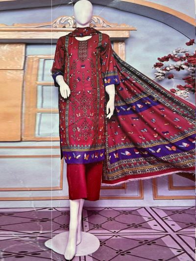 3 PCs Dhanak Printed Dress With Printed Dhanak Dupatta (Unstitched) (ST285)