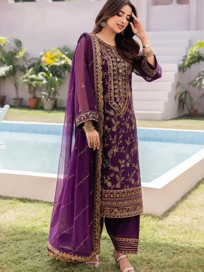 Chiffon Heavy Embroidered Dress With Embroidered Chiffon Dupatta (Unstitched) (ST268)