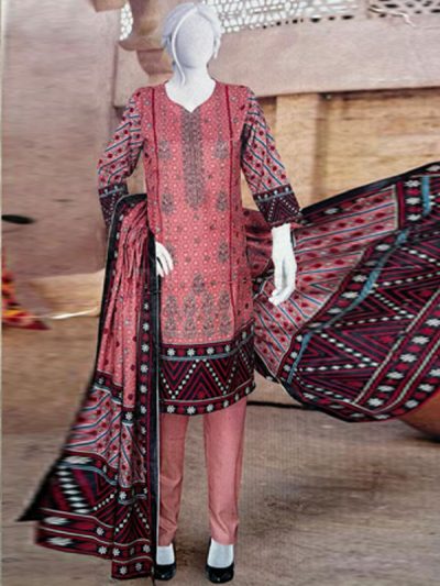 3 PCs Dhanak Printed Dress With Printed Dhanak Dupatta (Unstitched) (ST286)