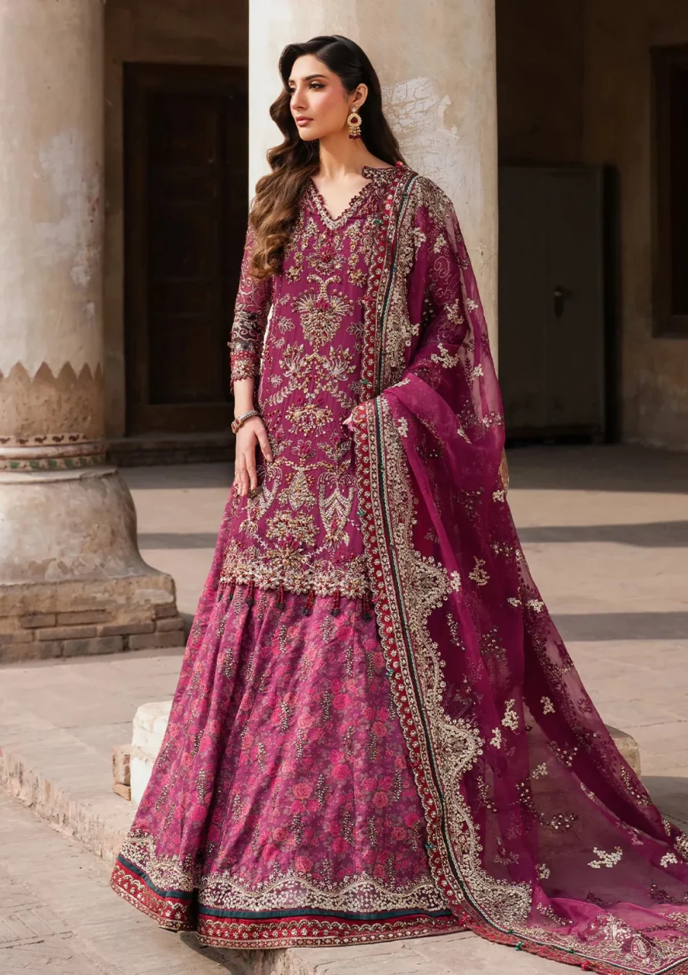 Chiffon Heavy Embroidered Party Wear Dress With Organza Embroidered Dupatta (Unstitched) (ST273)
