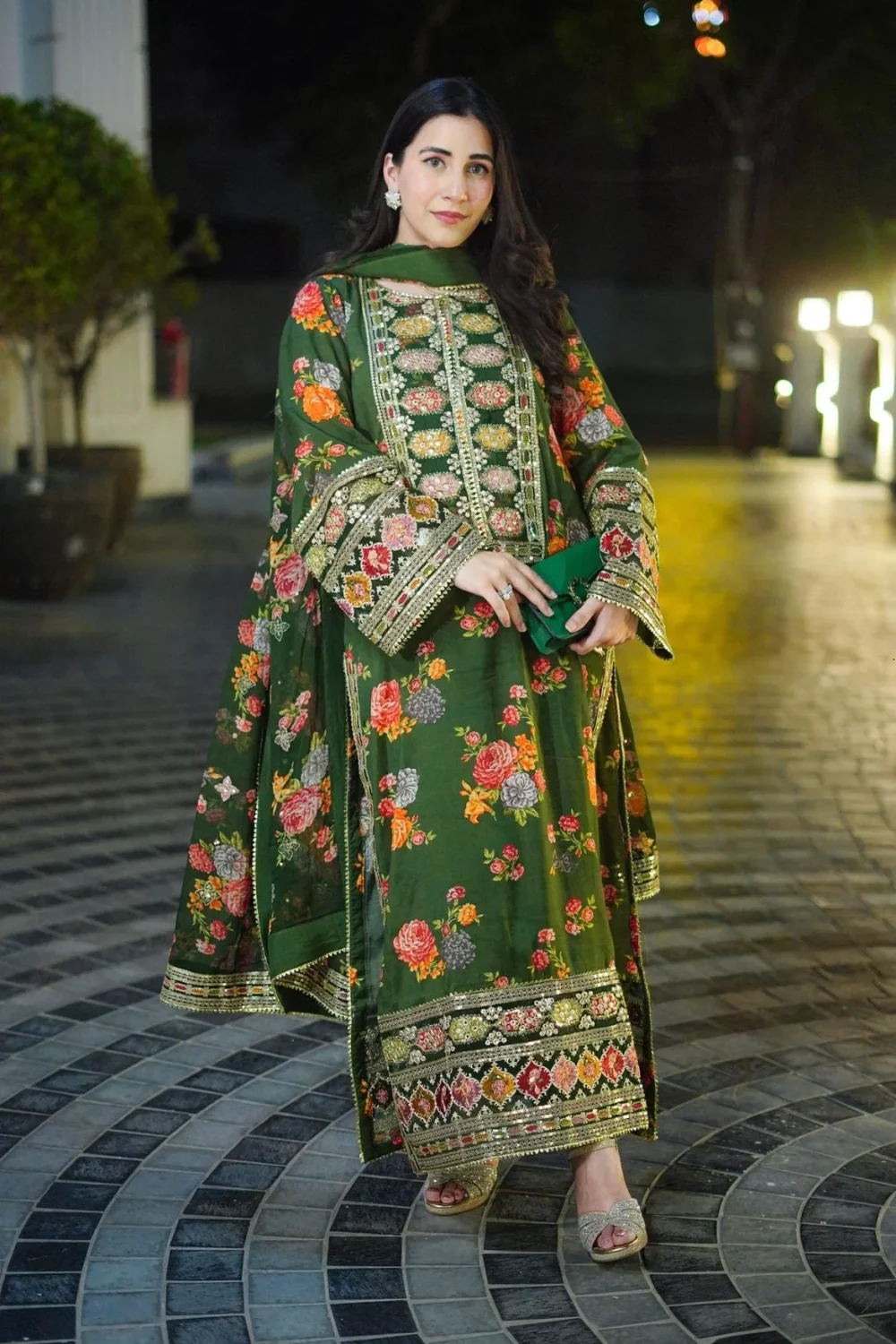 Shamoze Silk Heavy Embroidered Dress With Printed Silk Dupatta (Unstitched) (ST277)
