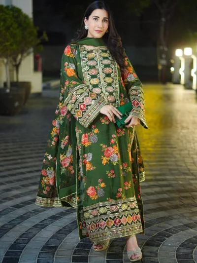 Shamoze Silk Heavy Embroidered Dress With Printed Silk Dupatta (Unstitched) (ST277)