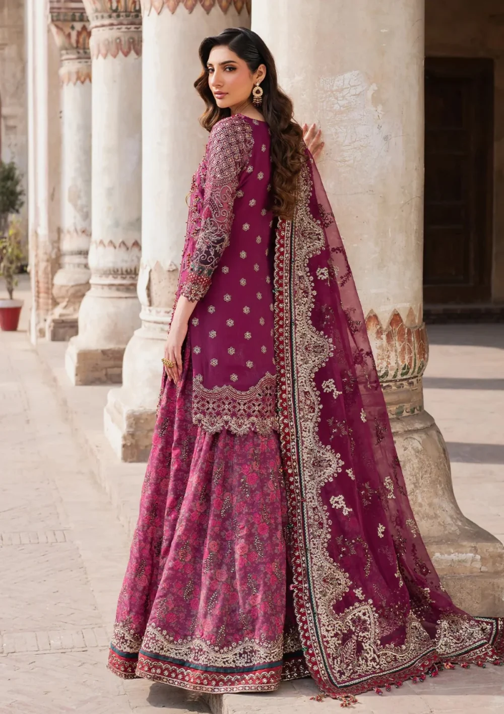 Chiffon Heavy Embroidered Party Wear Dress With Organza Embroidered Dupatta (Unstitched) (ST273) - Image 3