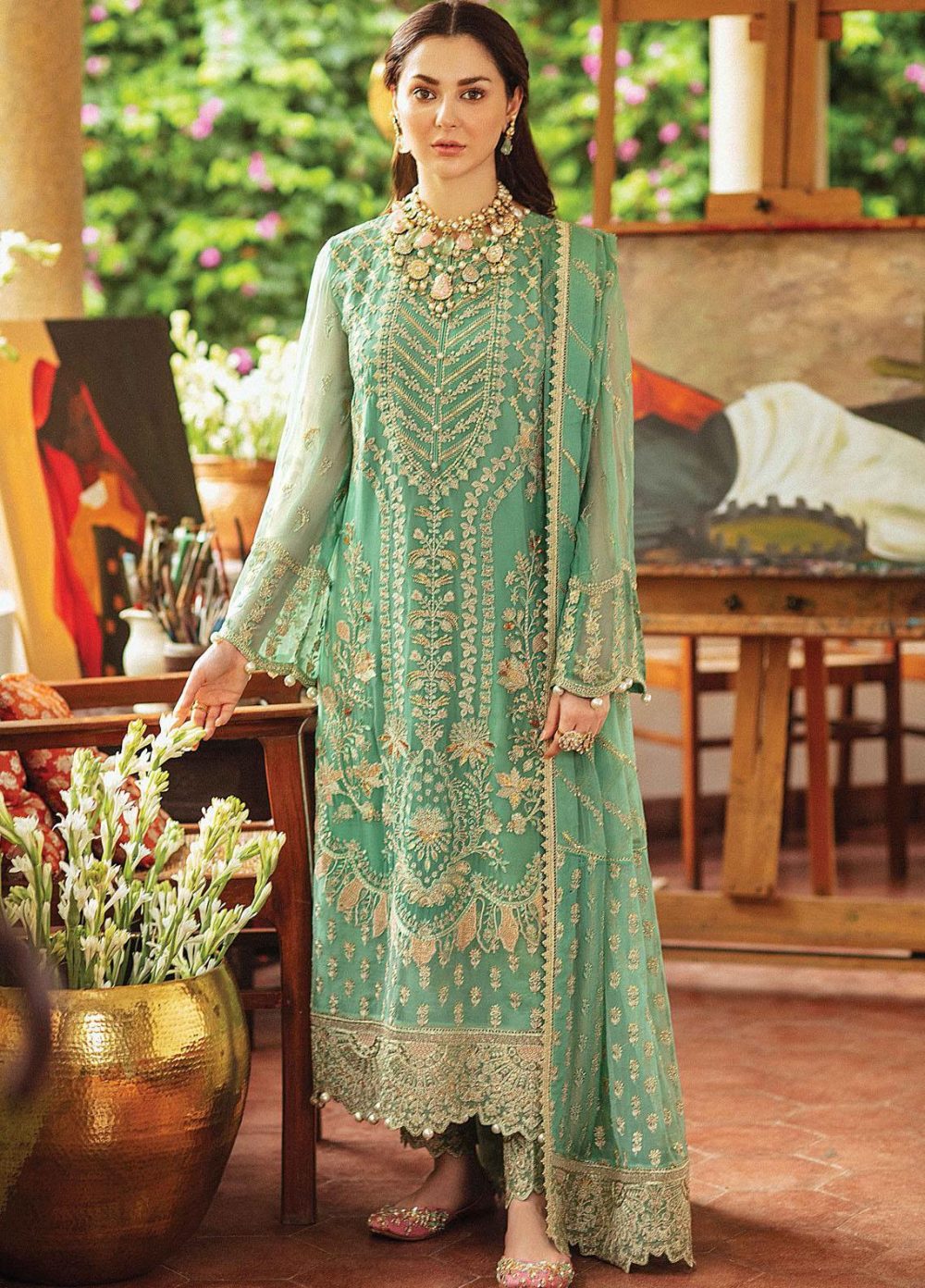 Heavy Embroidere Chiffon Wedding Dress With Embroidered Chiffon Dupatta (Unstitched) (ST290)