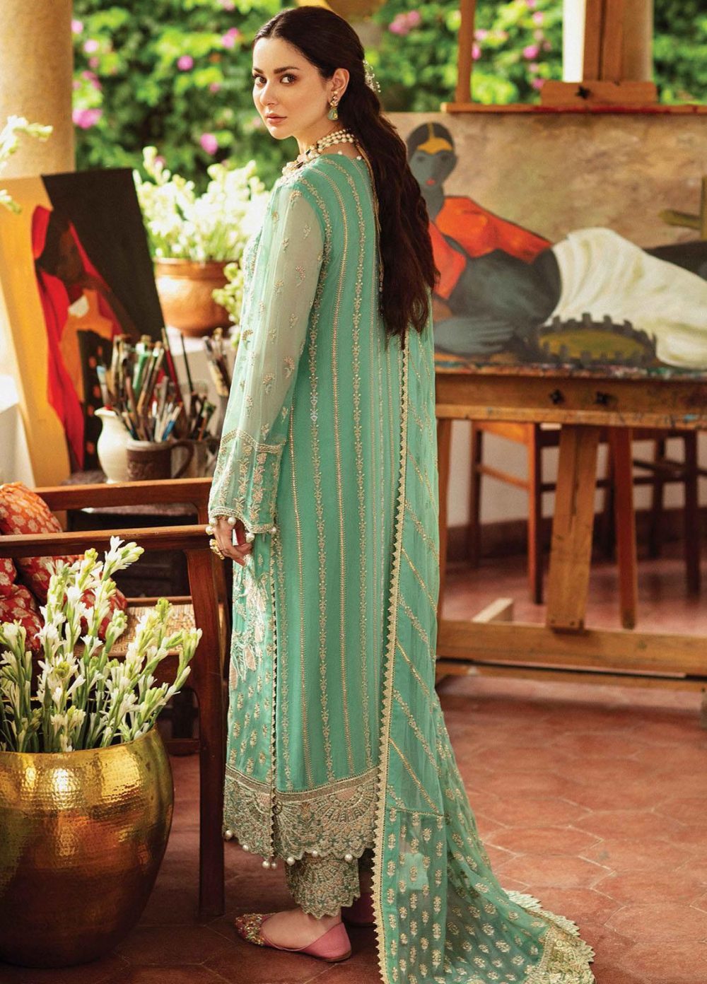 Heavy Embroidere Chiffon Wedding Dress With Embroidered Chiffon Dupatta (Unstitched) (ST290) - Image 2