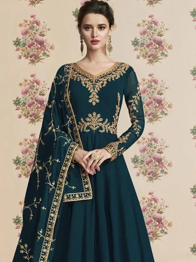 Indian Embroidered Chiffon Anarkali Style Maxi Chiffon Embroidery Dupatta (Unstitched) (ST291)