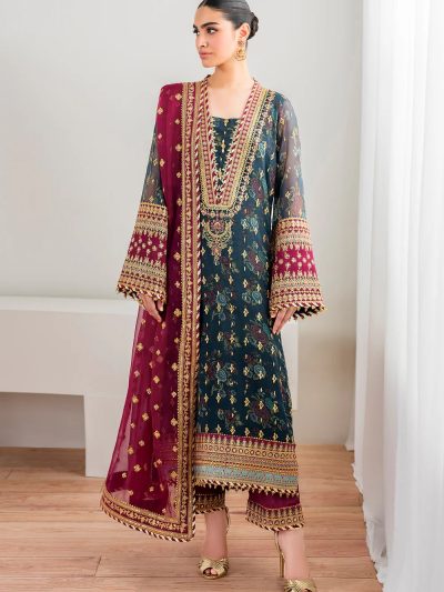 BAROQUE Chiffon Hevy Embroidered Dress With Digital Printed Sequence Embroidered Dupatta (Unstitched)