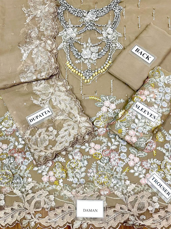 Chiffon Latest Collection 3D Handwork Heavy Embroidered Wedding Dress (Unstitched) (ST316) - Image 5