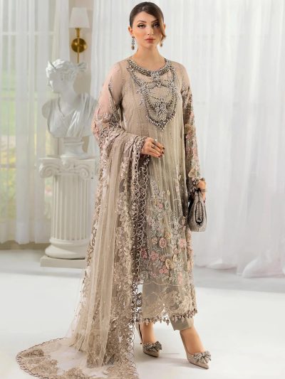 Chiffon Latest Collection 3D Handwork Heavy Embroidered Wedding Dress (Unstitched) (ST316)