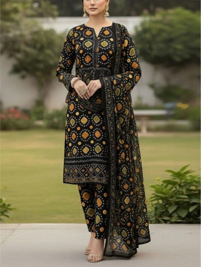 Digital Printed Chunri Lawn Dress With Printed Chiffon Dupatta (Unstitched) (ST308)